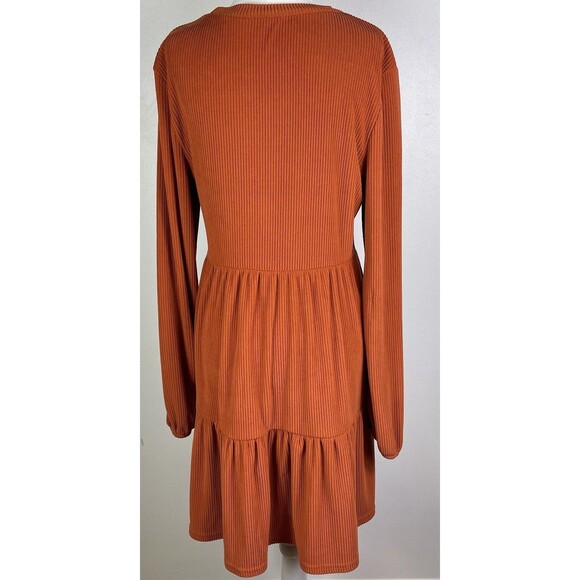 Cupshe Dress Ribbed Burnt Orange Tiered Long Balloon Sleeves Milk Maid XL Fall - Picture 6 of 12